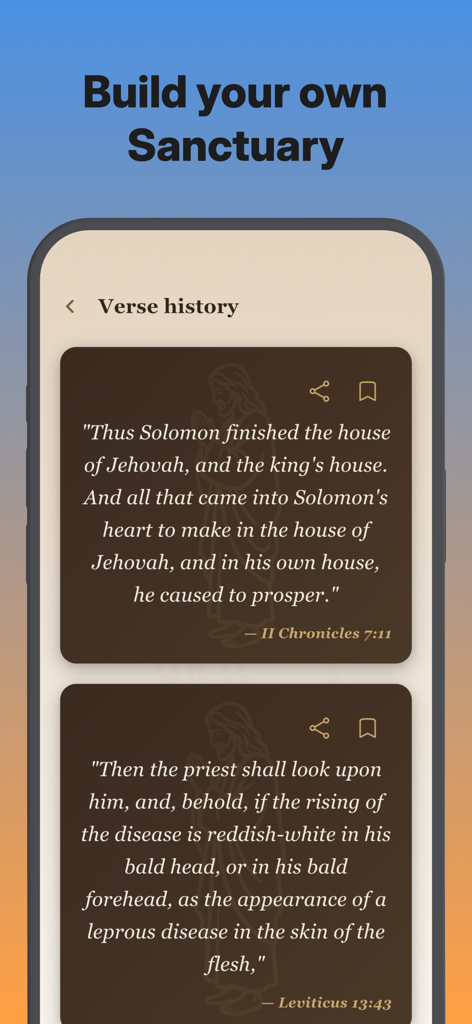 Daily Bible Verse – Bibly - Pantalla de historial de versículos en la aplicación Bibly mostrando escrituras diarias con un diseño minimalista.