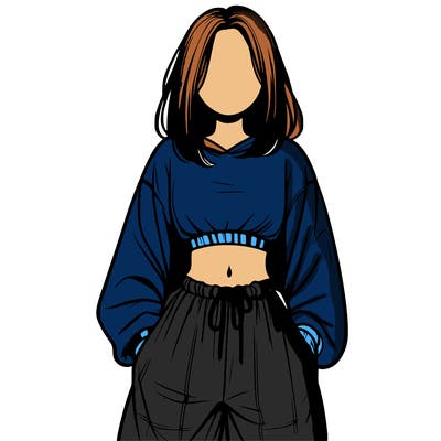 realistic girl faceless with baggy pants and a crop top