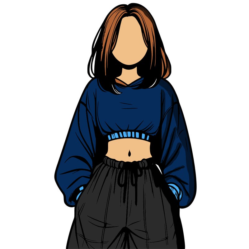 realistic girl faceless with baggy pants and a crop top