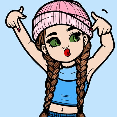 realistic teenage girl with braids and a beanie and crop top doing 🫶🏼