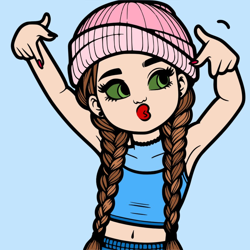 realistic teenage girl with braids and a beanie and crop top doing 🫶🏼
