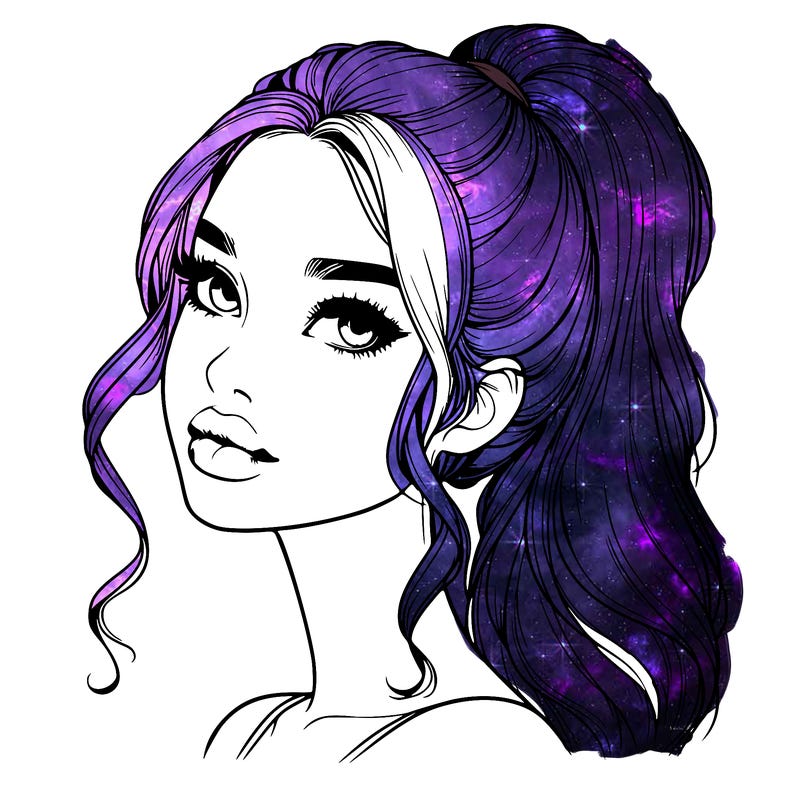 realistic girl with a ponytail on her hair and lips