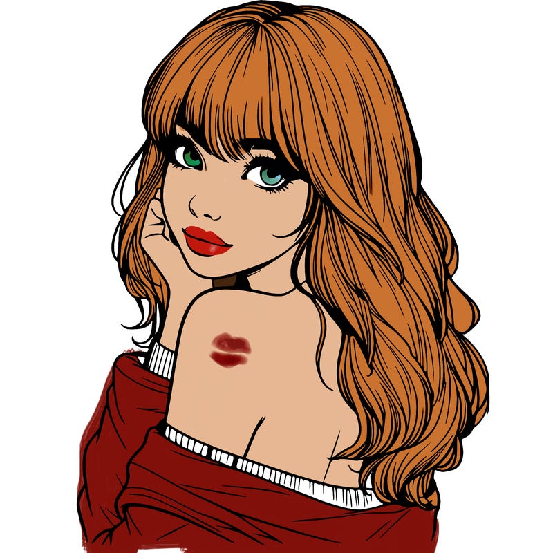 realistic girl with bangs looking over her shoulder