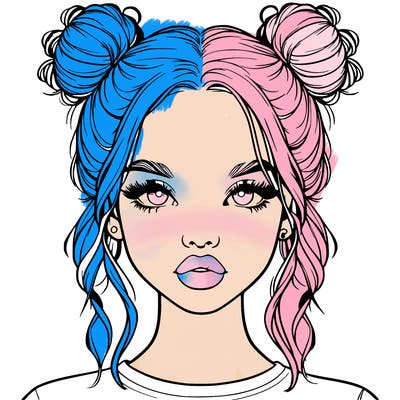 realistic girl with two buns in hair and lips
