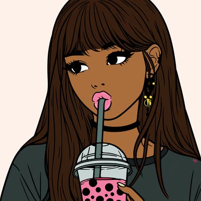 aesthetic realistic girl drinking boba