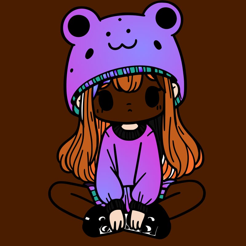 a girl wearing a frog hat and some frog socks