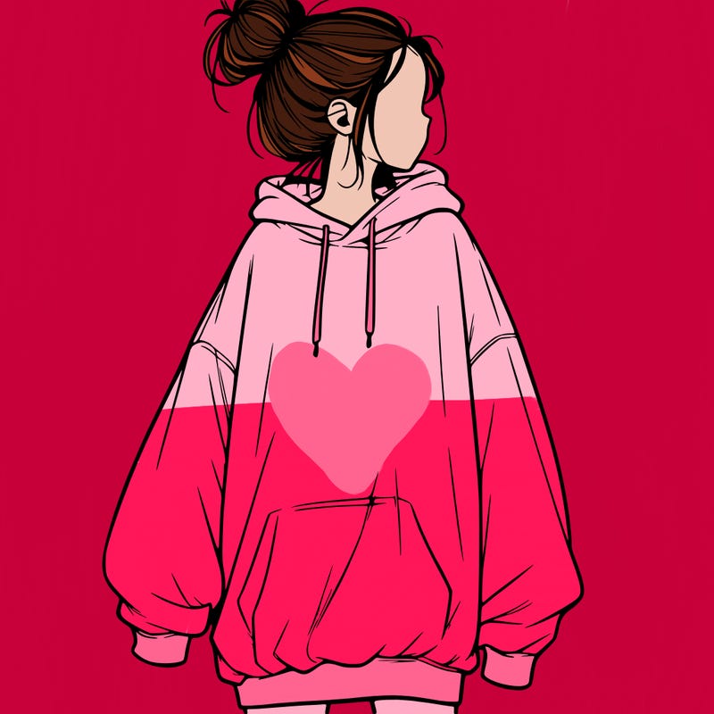 realistic girl with a oversized sweatshirt on and a bun