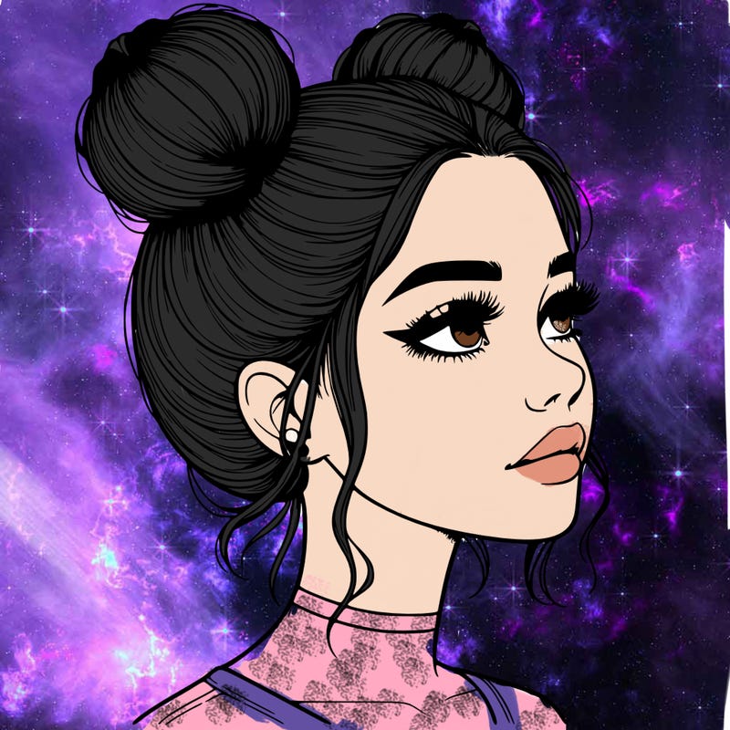 realistic girl with buns on the top of her head