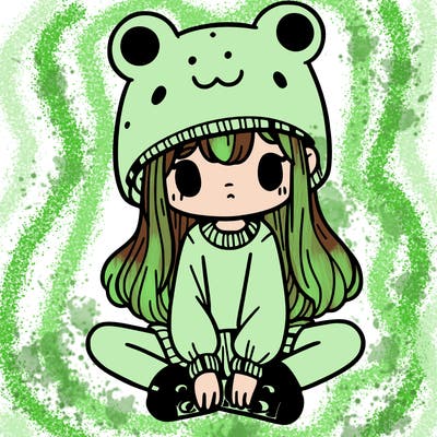 a girl wearing a frog hat and some frog socks