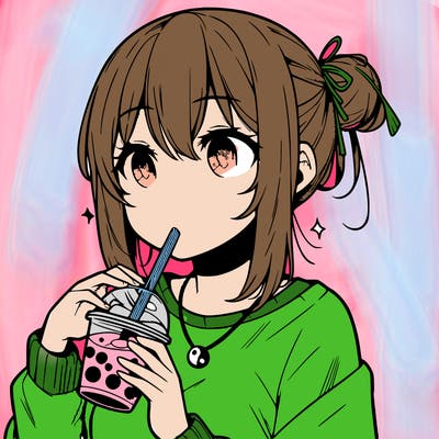 manga character drinking boba