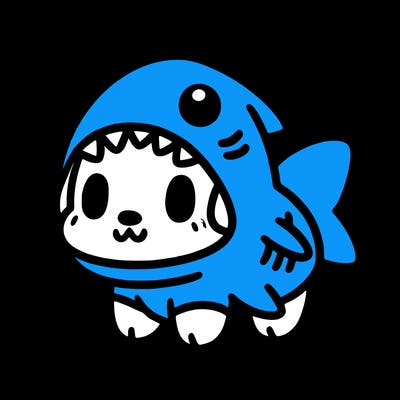 cute dog wearing a shark costume