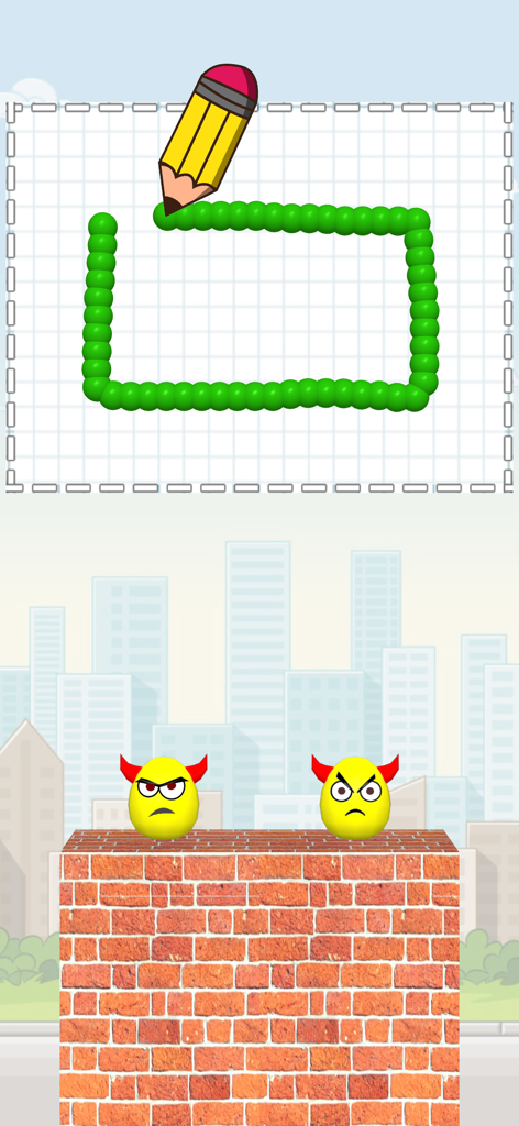 Draw To Smash: Logic puzzle - Drawing a green shape to smash yellow eggs in Draw To Smash logic puzzle