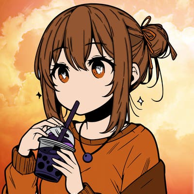 manga character drinking boba