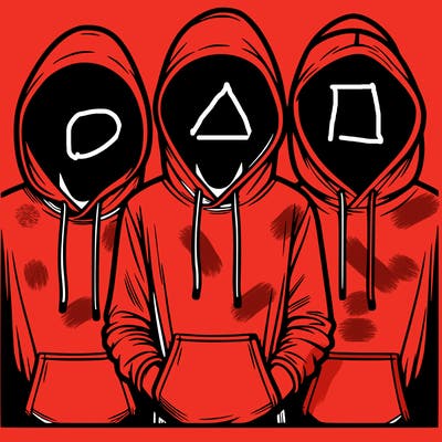3 faceless people in  hoodies
