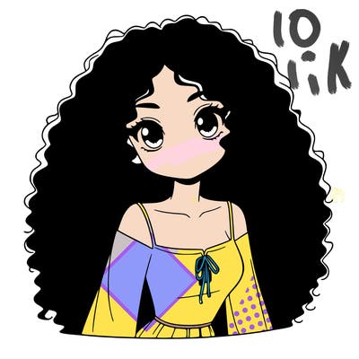 a black anime girl with long afro hair