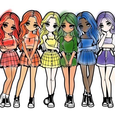 a group of girls realistic