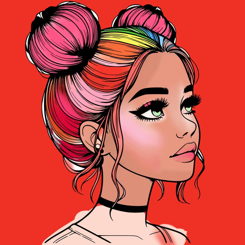 realistic girl with buns on the top of her head
