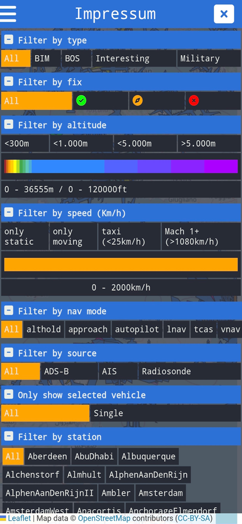 Radar Map - Advanced filtering options in Radar Map app for live aircraft and ship tracking
