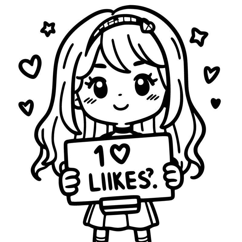 girl holding a sign that says 10 likes?