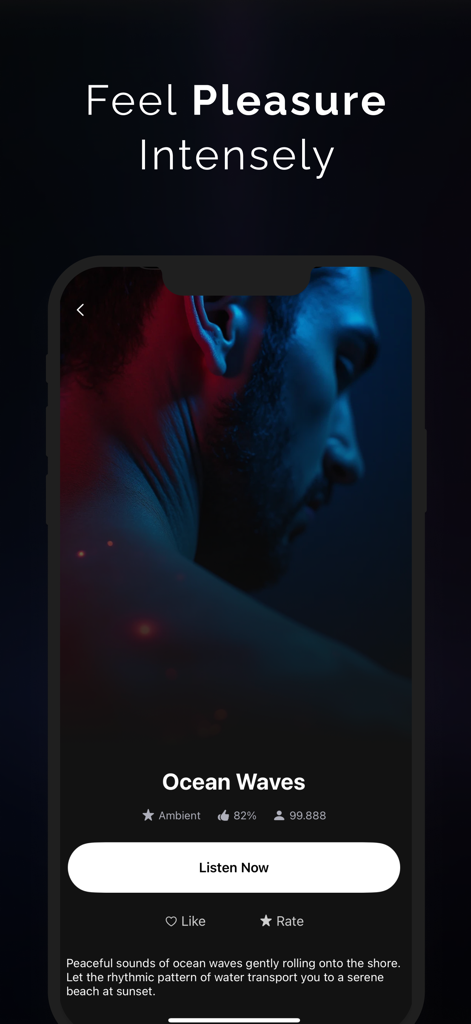 Bang: Erotic Sex Stories App - A screenshot of the Bang app displaying an ambient audio track named Ocean Waves with a Listen Now button.