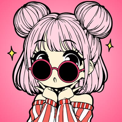 manga girl with hairbuns and sun shape sunglasses