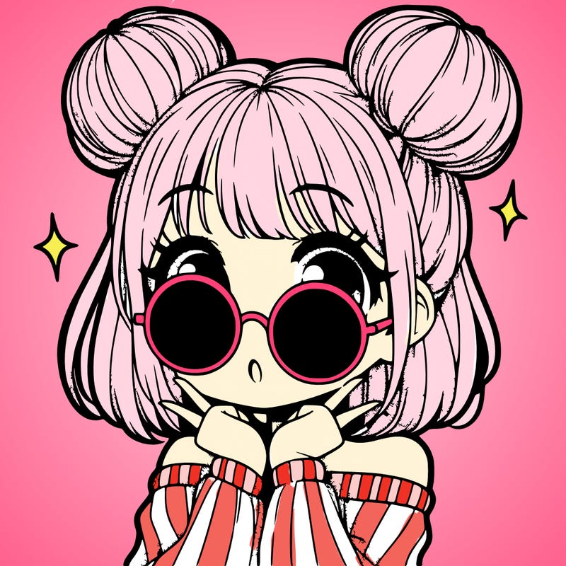 manga girl with hairbuns and sun shape sunglasses