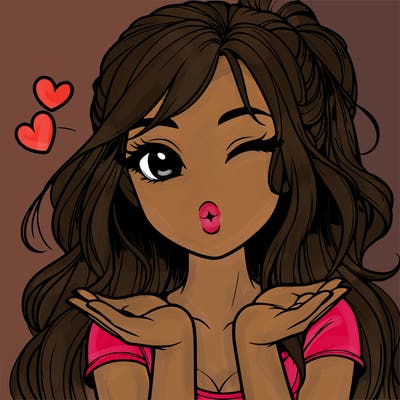 realistic girl winking and blowing a kiss while making heart hands