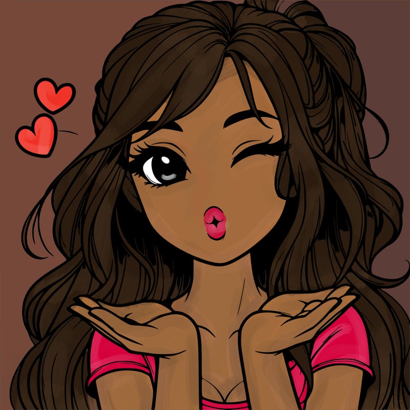 realistic girl winking and blowing a kiss while making heart hands