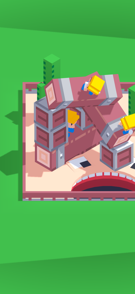 Gobble - Eat the World - Gameplay screenshot of Gobble showing a mouth in the ground beneath crates and people