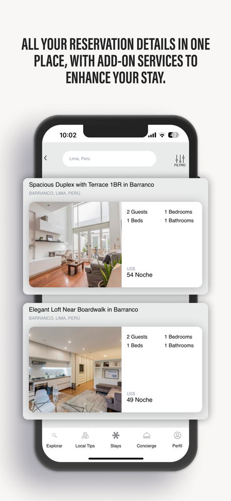 Wynwood House - Wynwood House app showing premium apartment rental listings and reservation details