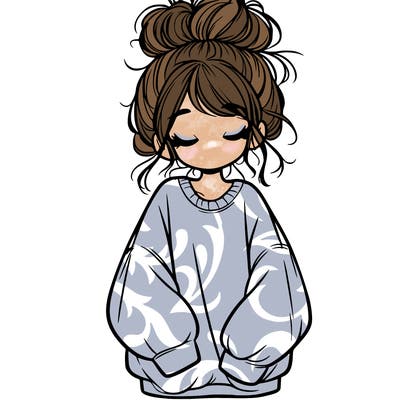 girl with baggy sweatshirt and messy bun