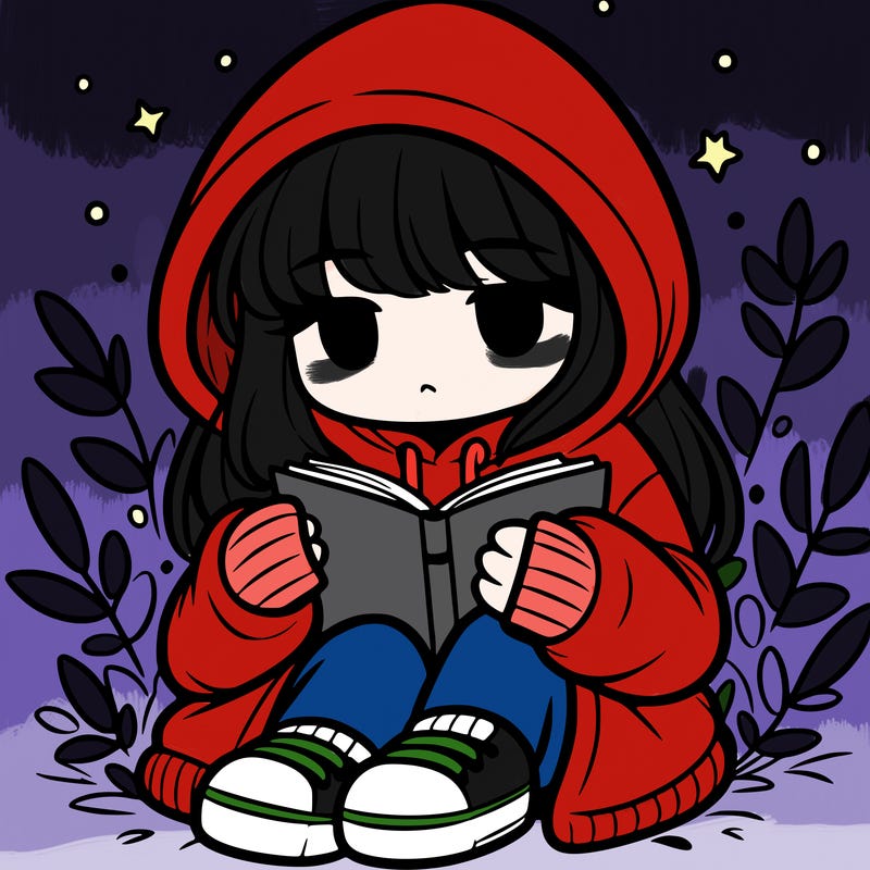 girl in oversized hoodie reading a book