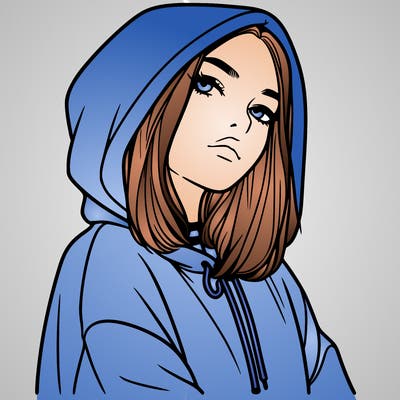 a realistic girl in a hoodie