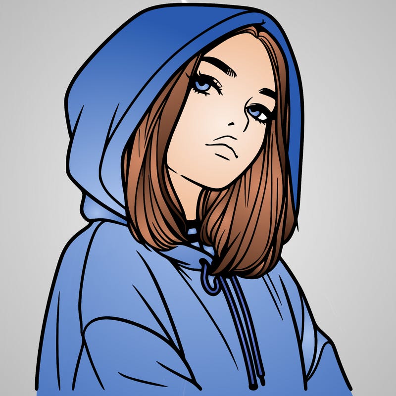 a realistic girl in a hoodie