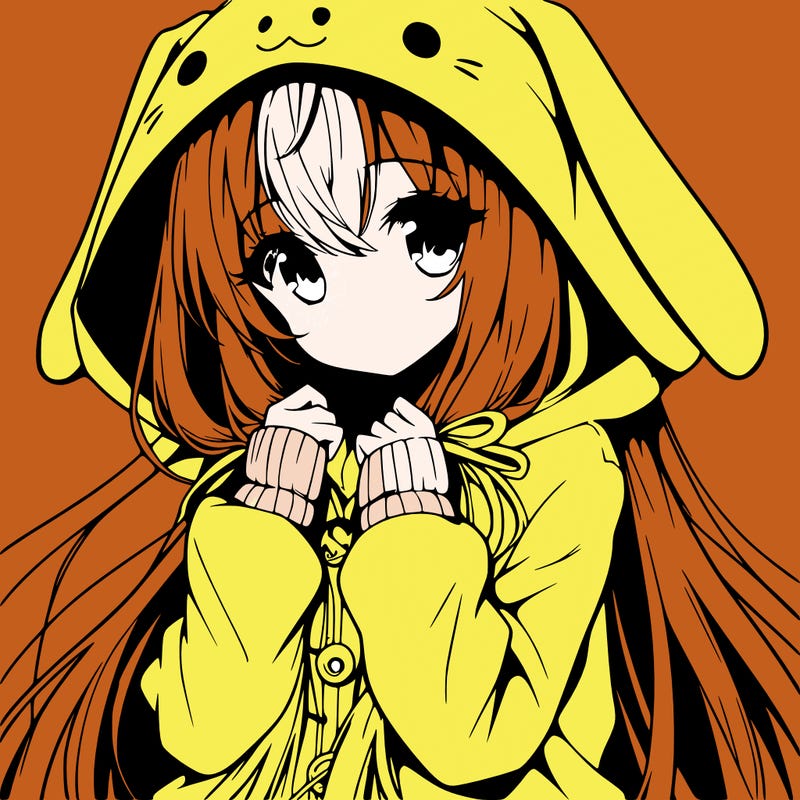 anime character girl with long hair cute bunny hoodie