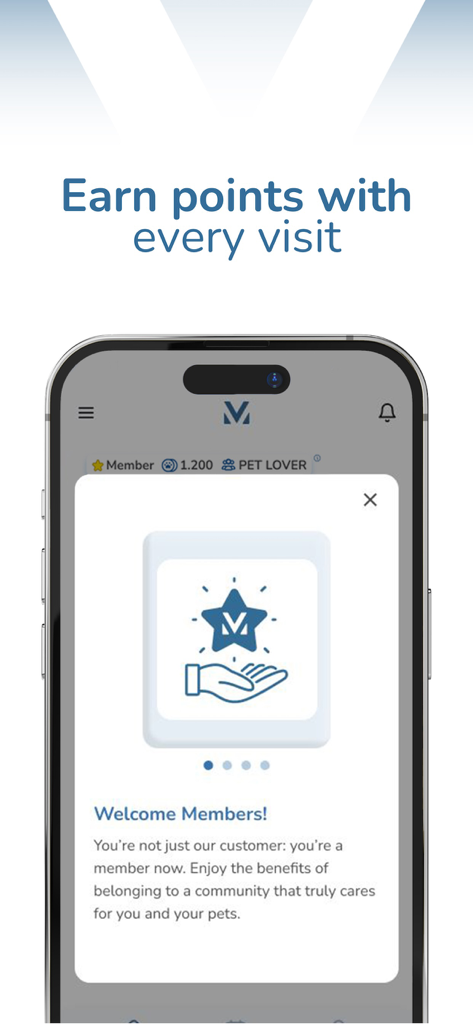modernvet - Modernvet mobile app screen showing membership loyalty program and points reward system for pet owners