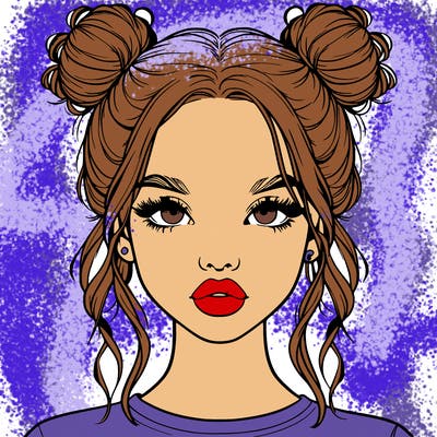 realistic girl with two buns in hair and lips