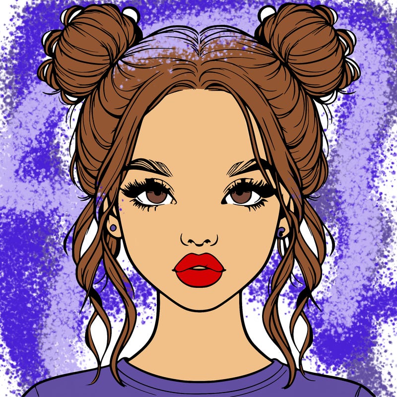 realistic girl with two buns in hair and lips