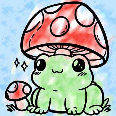 a cute frog with a mushroom hat