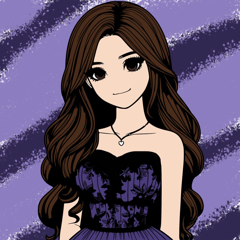 realistic girl with long hair and pretty prom dress