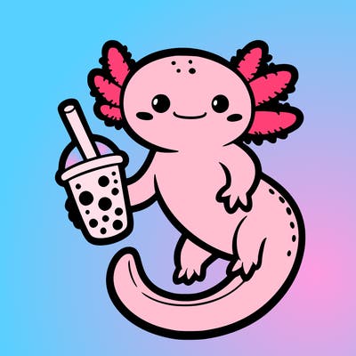 axolotl holding boba