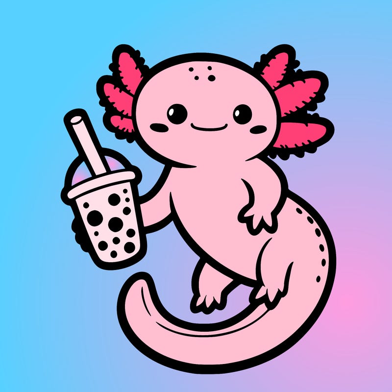 axolotl holding boba