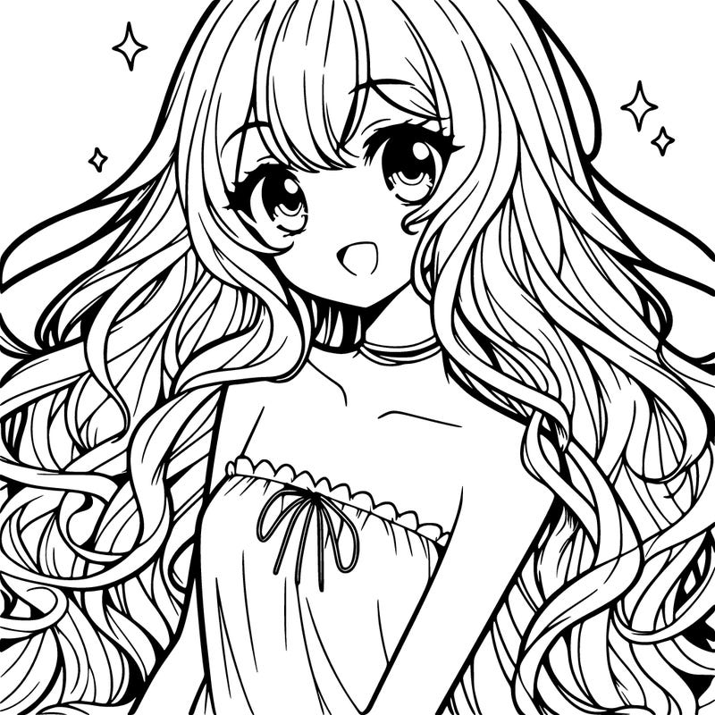 anime girl with long curly hair