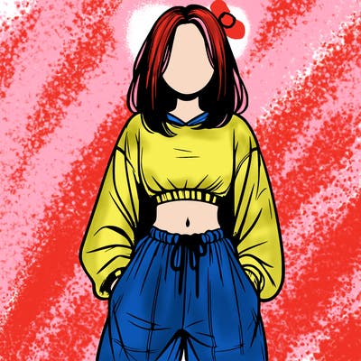realistic girl faceless with baggy pants and a crop top