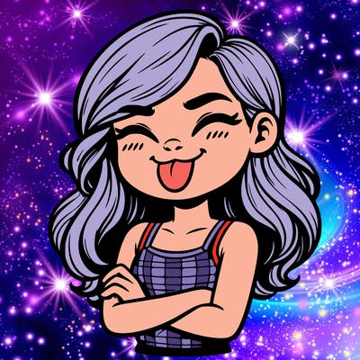 realistic girl crossing her arms and wearing a tank top with her tongue held out she has long hair