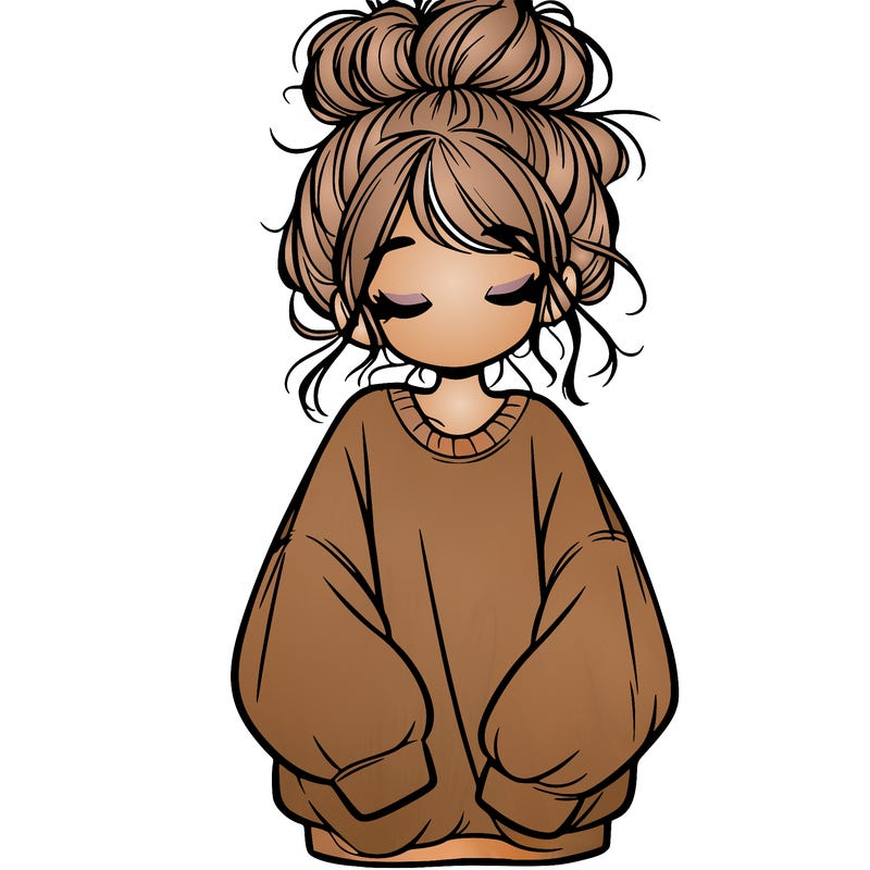 girl with baggy sweatshirt and messy bun
