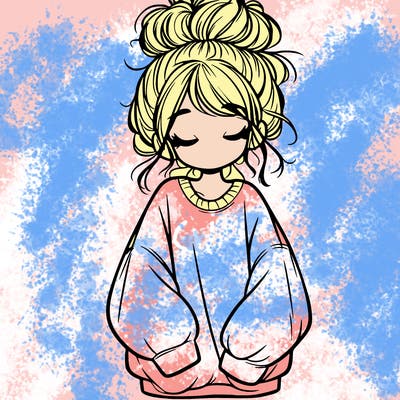 girl with baggy sweatshirt and messy bun