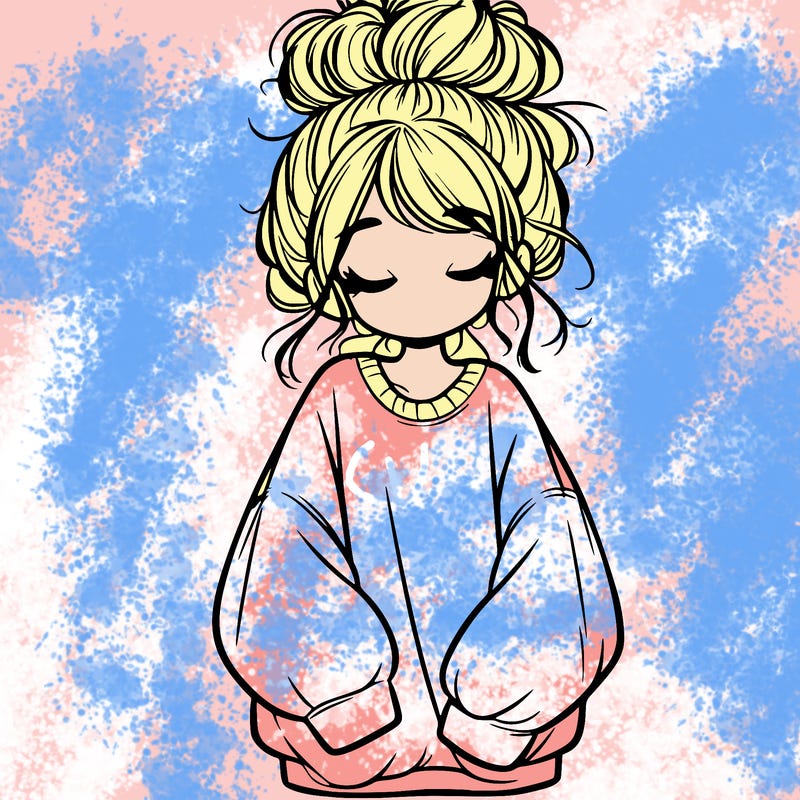 girl with baggy sweatshirt and messy bun