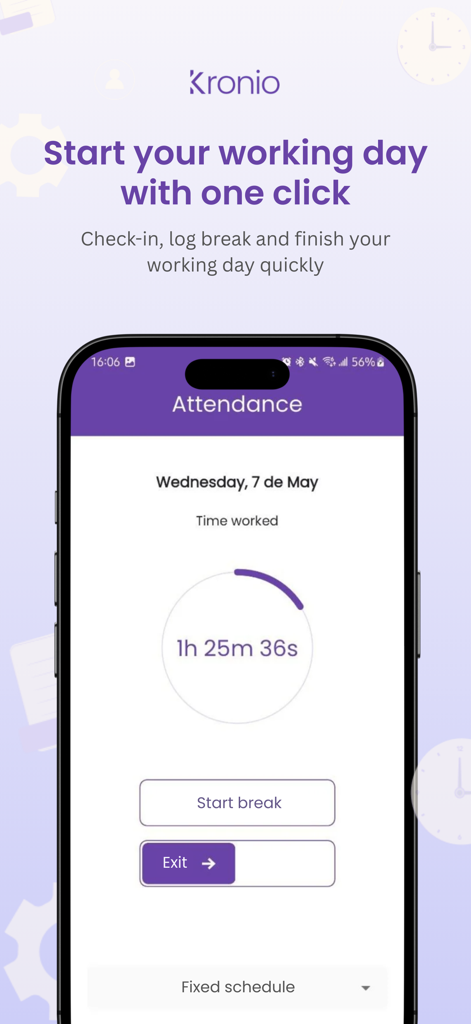 Kronio - Kronio mobile app interface for tracking employee work hours and attendance
