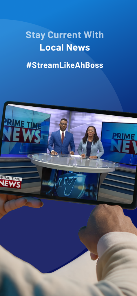 Viendo noticias del Caribe en vivo en una tableta usando la aplicación StreamBluu